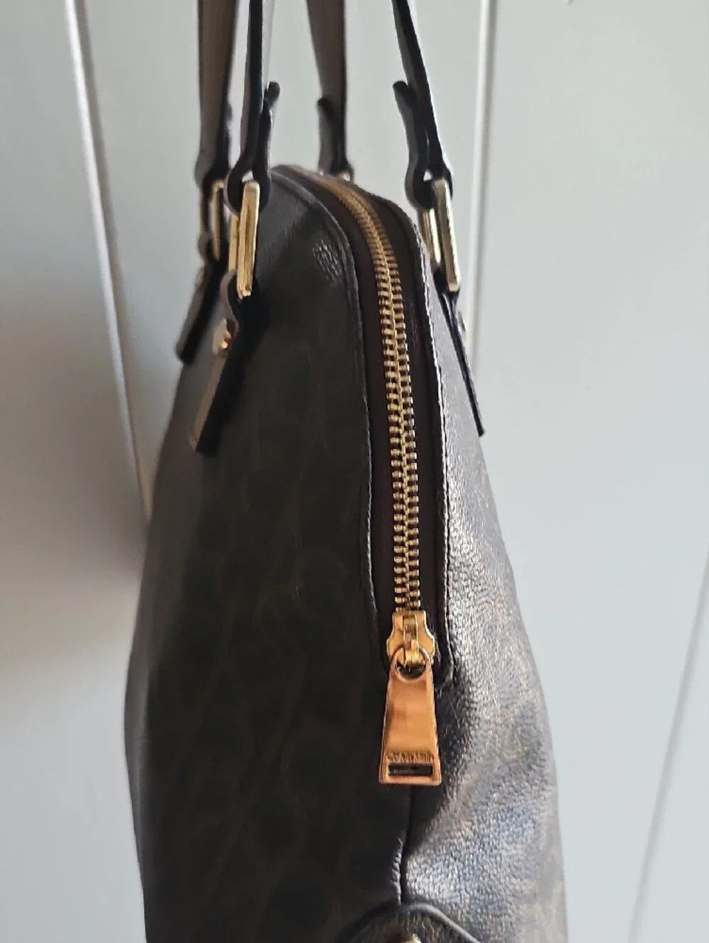 Calvin Klein Dark Brown Monogram Satchel